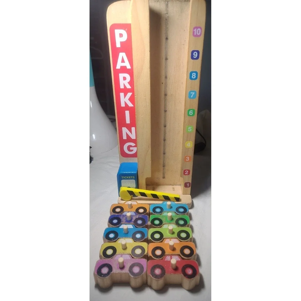 Melissa & Doug Stack & Count Wooden Parking Garage Set with 10 Colorful Cars